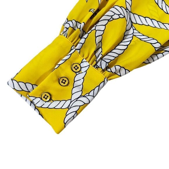 Cabi ~ Womens Nautical Yellow Sheer Blouse ~ side zip closure ~ tie front ~ sz S - Picture 6 of 12